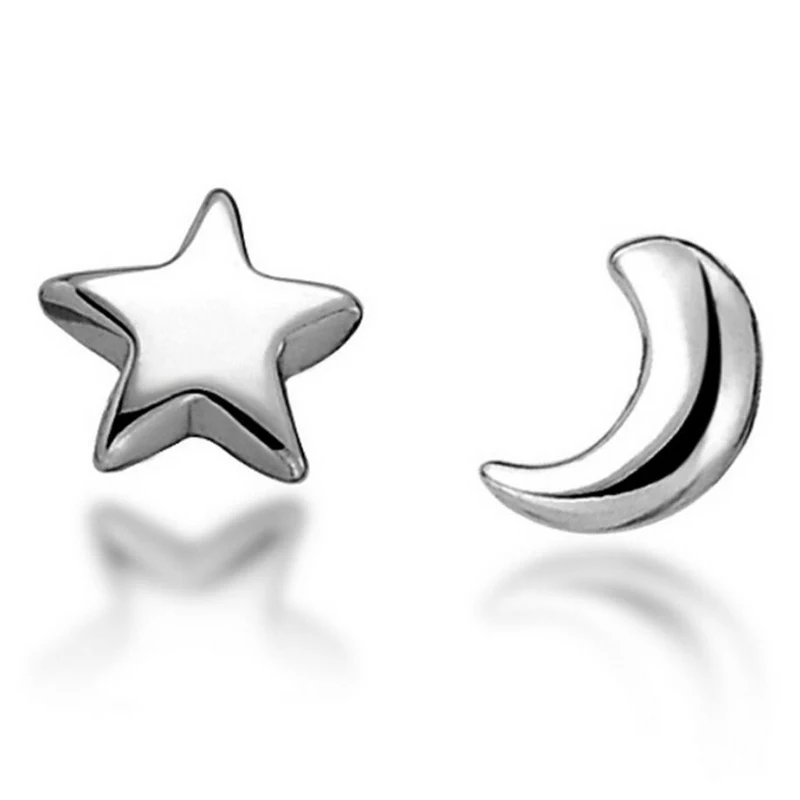 

Асимметричные 925 пробы серебряные серьги-гвоздики для девушек, модные ювелирные изделия, мини звезда, серьга в форме Луны, женские вечерние ...