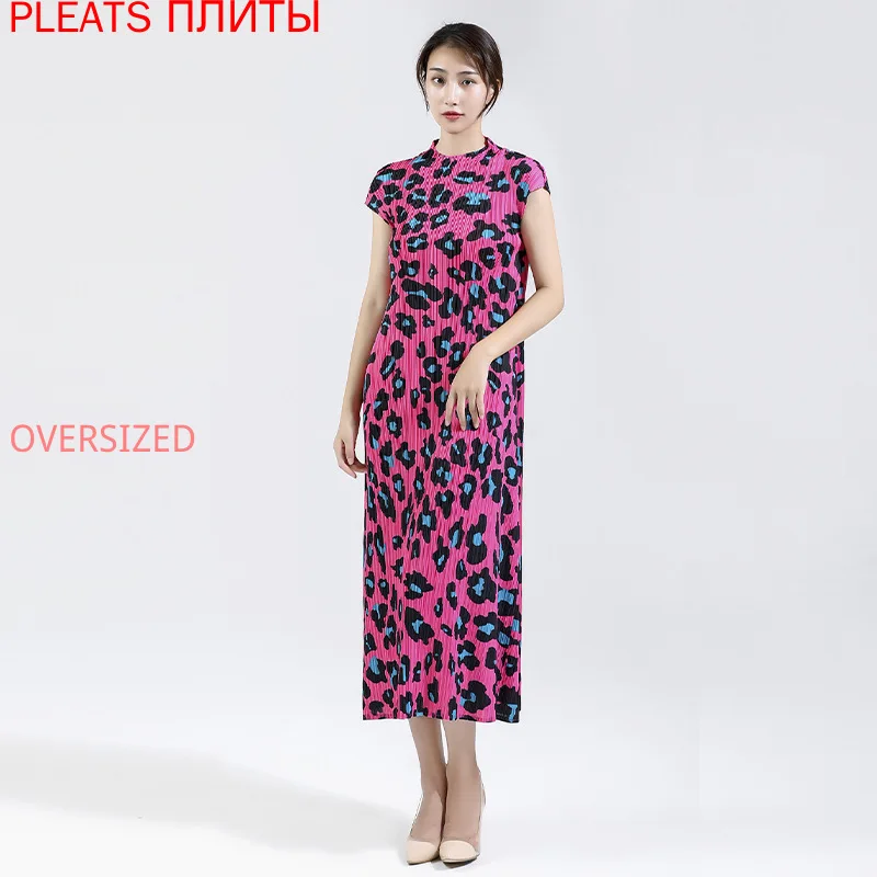 

Leopard Print Summer Miyake Folds New Fashion Temperament Age-reducing Slimming Waist Dress Women's Clothing PLEATS Vestido Robe