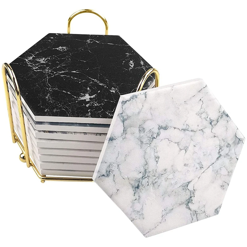 Drink Coaster with Metal Holder Stand,Marble Pattern Stone Bar Coasters Set with Cork Base,Farmhouse Cup Ceremic Coaster
Drink Coaster with Metal Holder Stand,Marble Pattern Stone Bar Coasters Set with Cork Base,Farmhouse Cup Ceremic Coaster