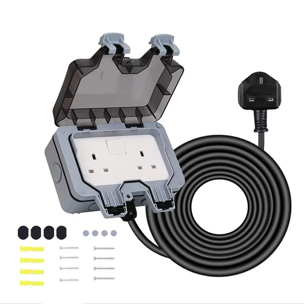 

Wired Outdoor Socket With Water-Resistance British Plug Box Electrical Wire Cable 3 Pin Connector Outdoor Plug Socket Terminal B