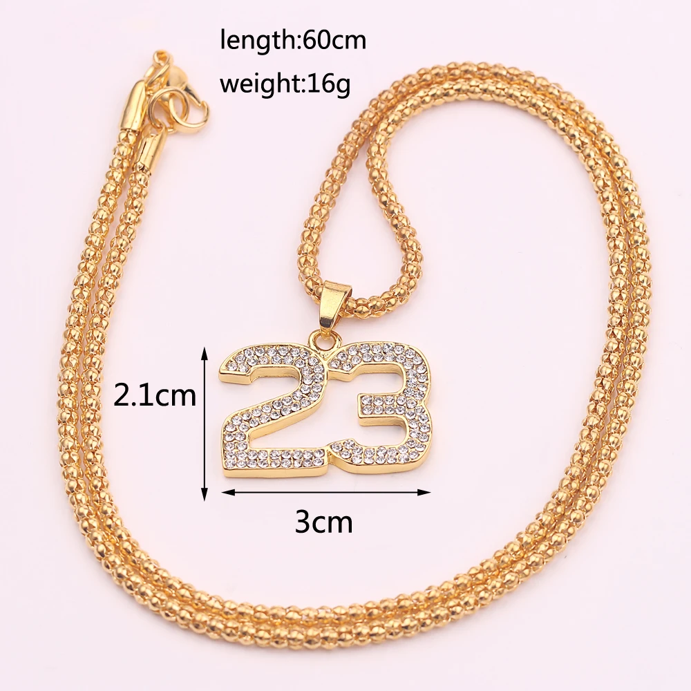 Hip Hop Basketball Legend Number 23 Pendant Necklaces Crystal Bling Gold Cuban Chain Necklace Jewelry For Man Boyfriend Gift | Украшения и