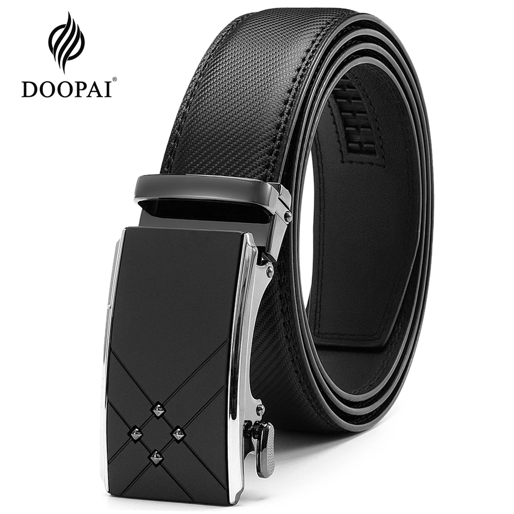 Мужской деловой ремень DOOPAI, Черный Повседневный ремень из натуральной воловьей кожи с автоматической пряжкой из металлического сплава, 
Мужской деловой ремень DOOPAI, Черный Повседневный ремень из натуральной воловьей кожи с автоматической пряжкой из металлического сплава,