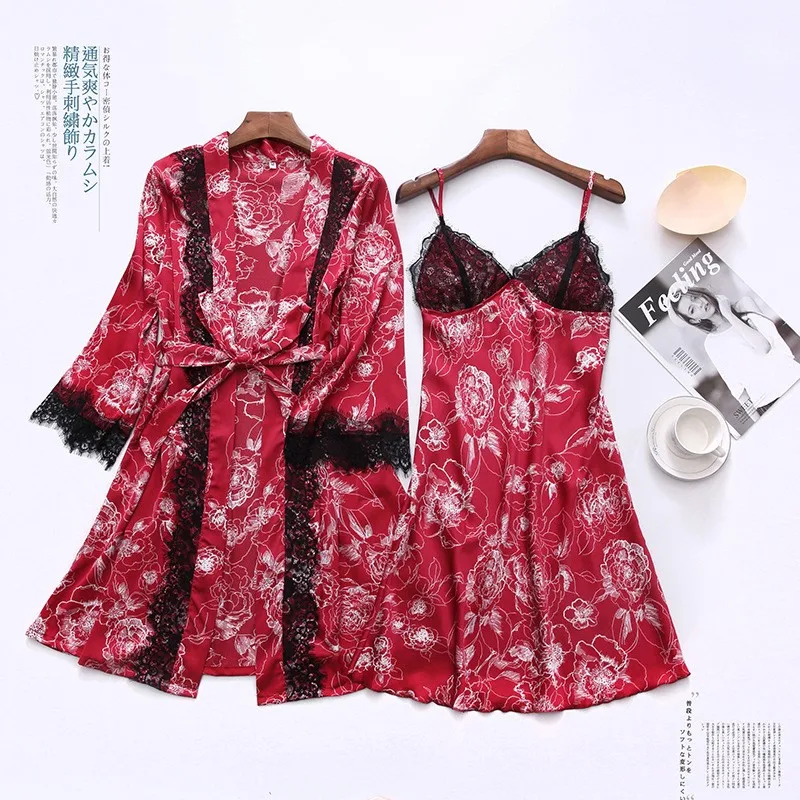 Women Robe Set Kimono Gown Spring Summer 4PCS Sleepwear Sexy Black Lace Trim Nightgown Print Flower Nightwear Casual Home Wear
Women Robe Set Kimono Gown Spring Summer 4PCS Sleepwear Sexy Black Lace Trim Nightgown Print Flower Nightwear Casual Home Wear