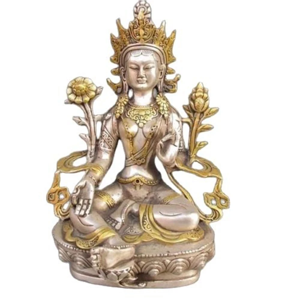 

8.86 inch/Tibet Silver Copper Gilt Tibetan Buddhism Statue -- White Tara Buddha metal handicraft