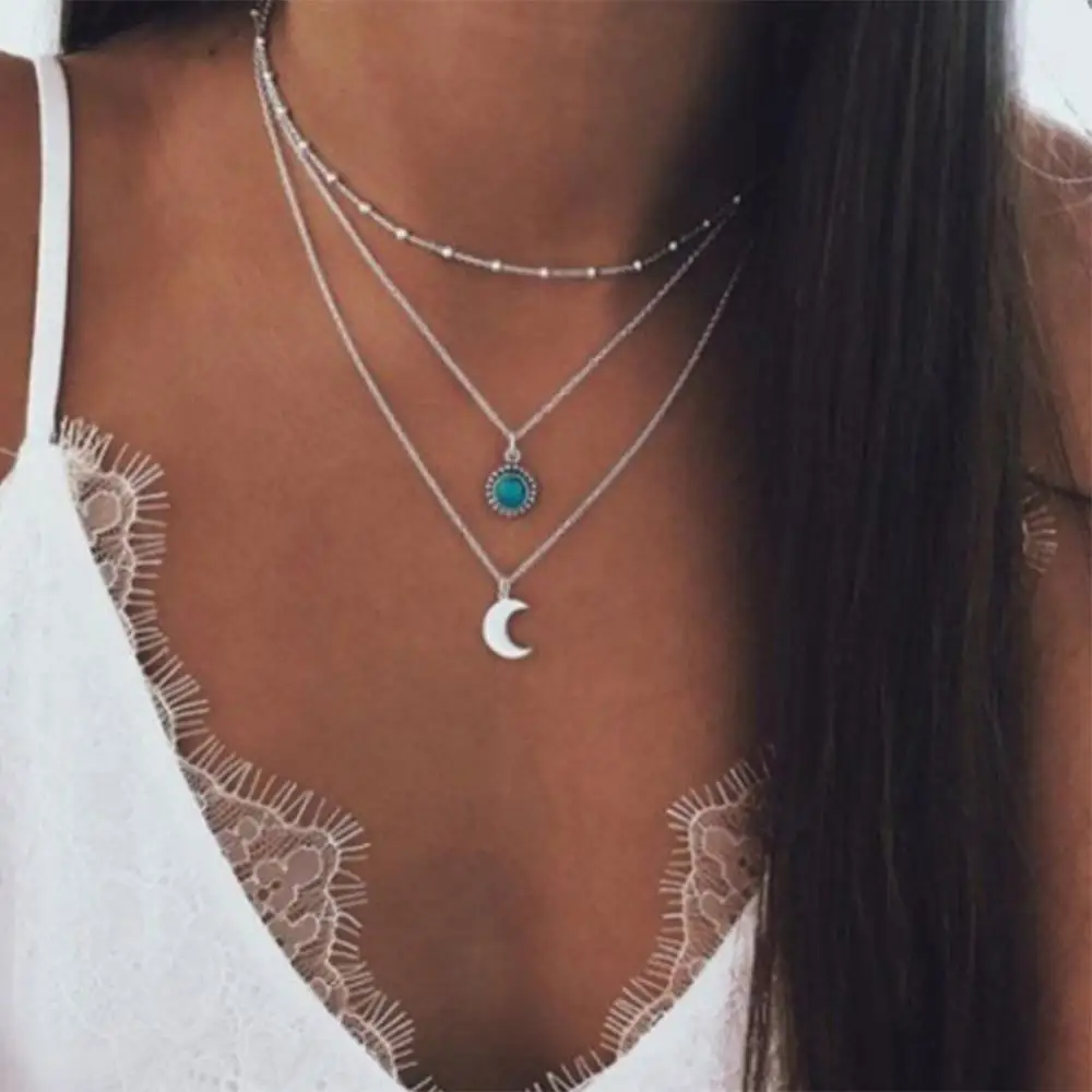 Fashion Women Necklace Multilayer Crescent Moon Faux Turquoise Chain Pendant Necklace Jewelry Comfortable Wearing for Shopping
Fashion Women Necklace Multilayer Crescent Moon Faux Turquoise Chain Pendant Necklace Jewelry Comfortable Wearing for Shopping