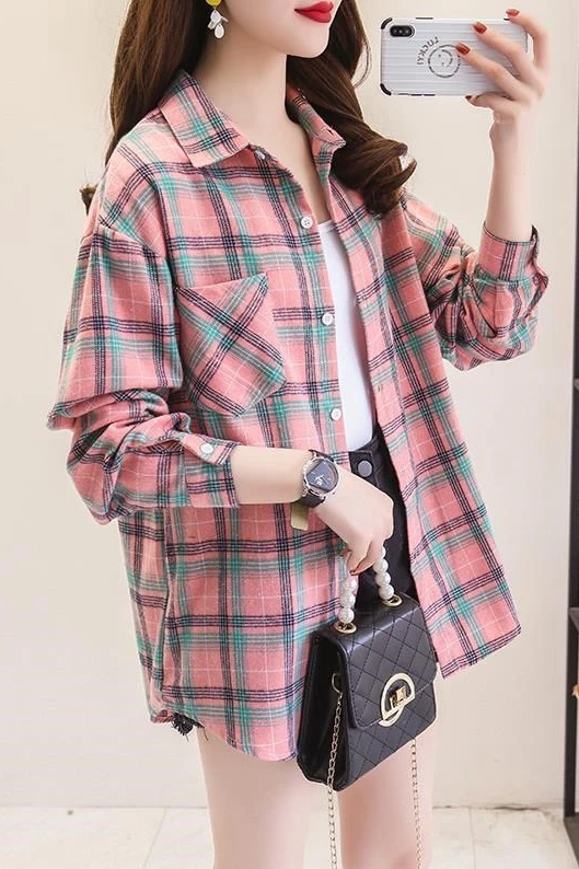 2021 spring and autumn new Plaid Shirt women's long sleeve shirt pure cotton early autumn top Korean loose jacket
2021 spring and autumn new Plaid Shirt women's long sleeve shirt pure cotton early autumn top Korean loose jacket