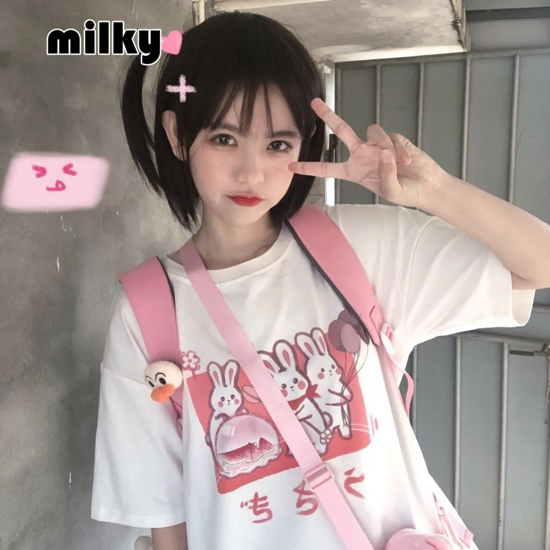 Футболка Uzzlang с милым кроликом из мультфильма милые девушки Харадзюку летняя футболка большого размера забавные кавайные повседневные топ...
Футболка Uzzlang с милым кроликом из мультфильма милые девушки Харадзюку летняя футболка большого размера забавные кавайные повседневные топ...