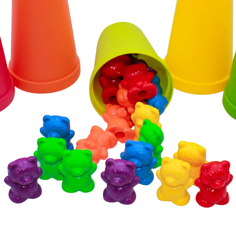

Wholesale Color Sorting Toys Montessori Rainbow Matching Game Counting Bears With Tweezers Stacking Cups Card For Toddlers Baby