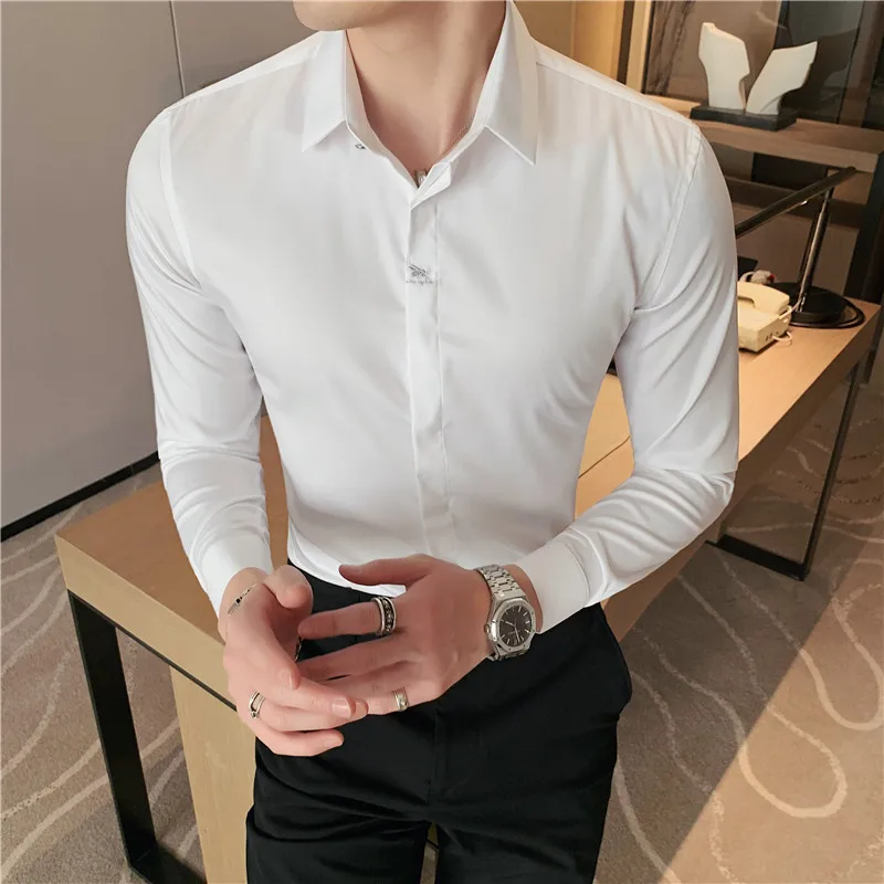 High Quality Spring Covered Button Embroidery Shirts For Men Clothes 2021 Business Formal Wear Slim Fit Long Sleeve Tuxedo Dress
High Quality Spring Covered Button Embroidery Shirts For Men Clothes 2021 Business Formal Wear Slim Fit Long Sleeve Tuxedo Dress