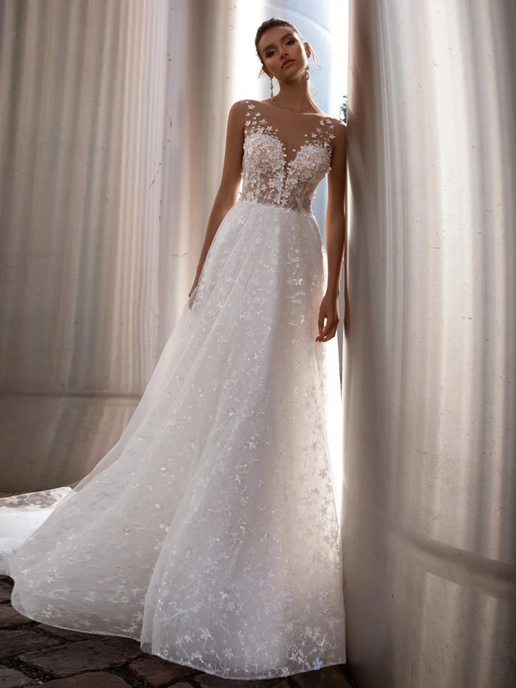 Unique Lace Wedding Dresses For Bridal Sleeveless Illusion Back Elegant Beach Bride Gowns Princess Party Dress 2021 Sweep Train
Unique Lace Wedding Dresses For Bridal Sleeveless Illusion Back Elegant Beach Bride Gowns Princess Party Dress 2021 Sweep Train
