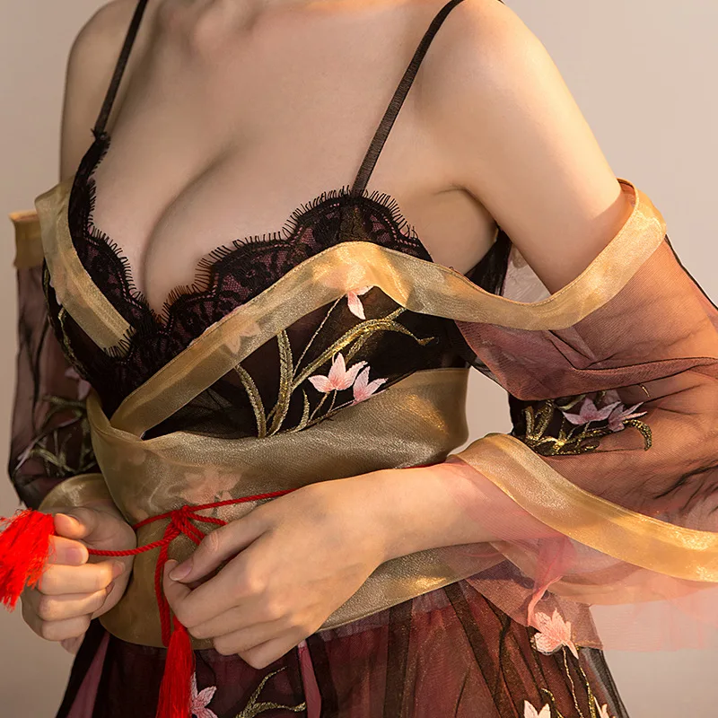 Новое сексуальное японское кимоно с низким вырезом Сетчатое короткое платье для