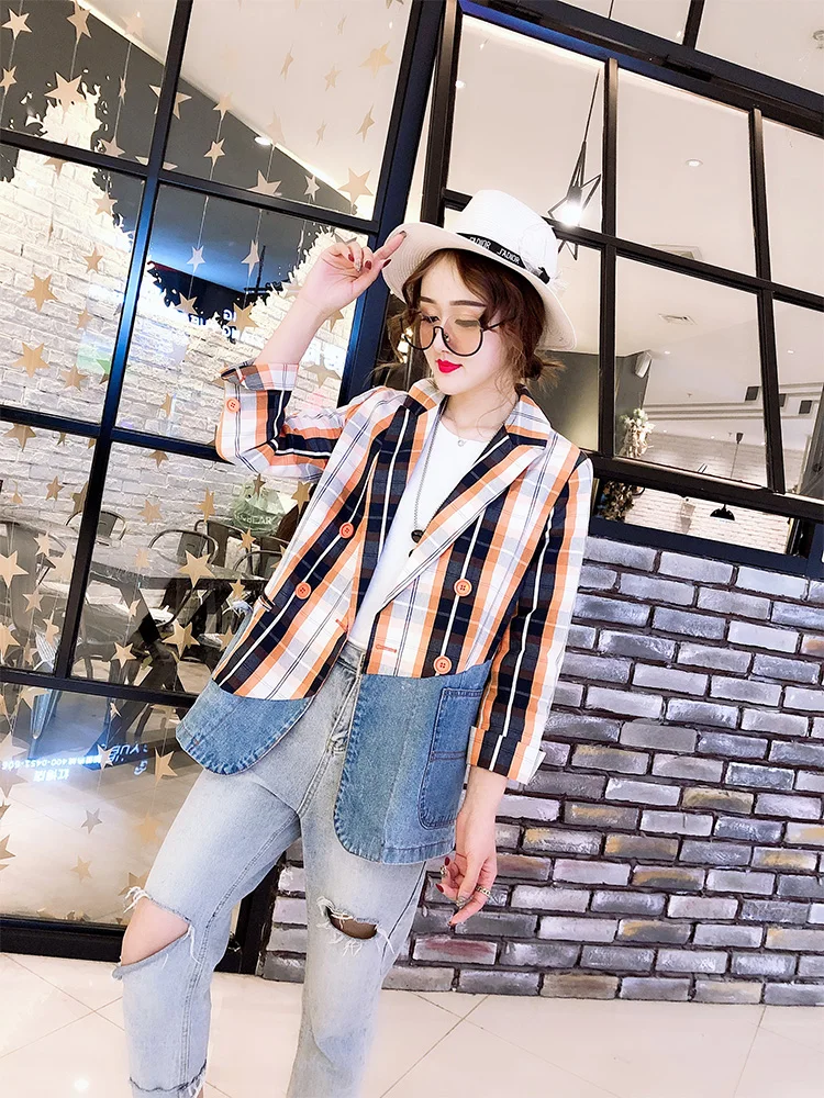Fashion plaid suit women blazer suit spring autumn new plaid stitching denim jacket casual blazer feminino blazer dress jacket
Fashion plaid suit women blazer suit spring autumn new plaid stitching denim jacket casual blazer feminino blazer dress jacket