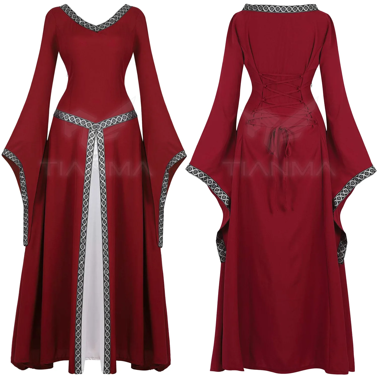 Women Renaissance Medieval Long Dresses Lrish Lace Trim Trumpet Sleeves Over Dress Victorian Retro Fancy Gown Halloween Costume
Women Renaissance Medieval Long Dresses Lrish Lace Trim Trumpet Sleeves Over Dress Victorian Retro Fancy Gown Halloween Costume