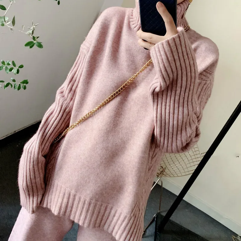 2021 Winter Two Piece Set Pullover Turtleneck Sweater High Waist Knit Wide Leg Pants Women Suit 2 Piece Set Plus Size 4XL Y205
2021 Winter Two Piece Set Pullover Turtleneck Sweater High Waist Knit Wide Leg Pants Women Suit 2 Piece Set Plus Size 4XL Y205