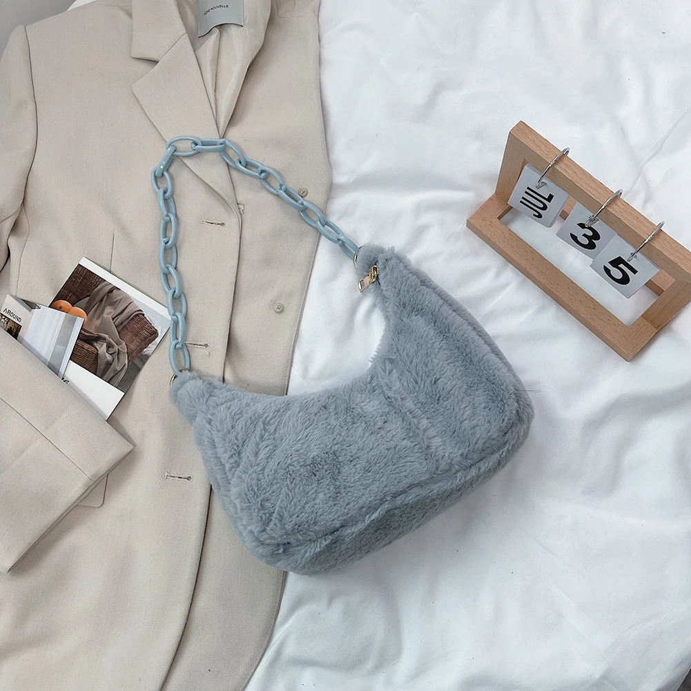 Fashion Women Pure Color Hobos Shoulder Underarm Bag Casual Ladies Autumn Winter Acrylic Chain Plush Large Capacity Handbags
Fashion Women Pure Color Hobos Shoulder Underarm Bag Casual Ladies Autumn Winter Acrylic Chain Plush Large Capacity Handbags