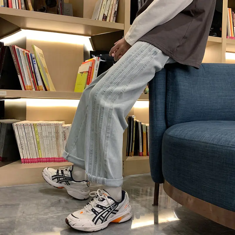 Solid Blue Jeans For Mens Casual Fashion Loose Straight Trousers Casual Stitching Design Washed Denim Pants Tide Spring Autumn
Solid Blue Jeans For Mens Casual Fashion Loose Straight Trousers Casual Stitching Design Washed Denim Pants Tide Spring Autumn