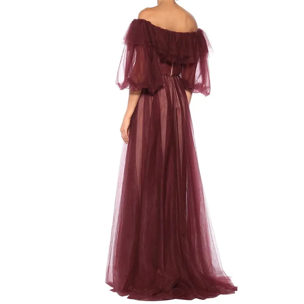 Net/Tulle Burgundy Evening Dresses A-line horizontal neck Sweep/Brush Floor length middle-length sleeves Layered Party Gowns
Net/Tulle Burgundy Evening Dresses A-line horizontal neck Sweep/Brush Floor length middle-length sleeves Layered Party Gowns