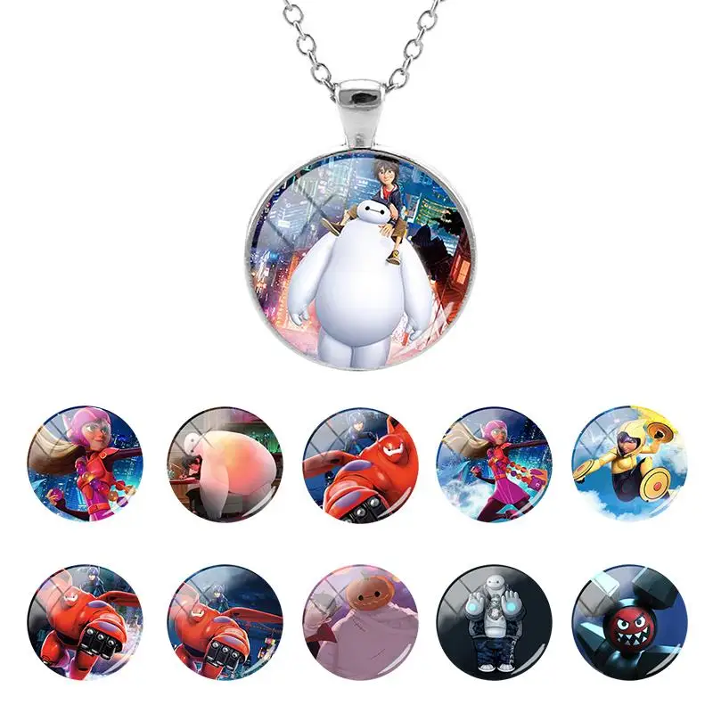 

Disney Character Big Hero 6 Hiro Hamada Baymax Image 25 mm Glass Dome Chain Necklaces Pendant Necklace Cabochon Jewelry FWN351