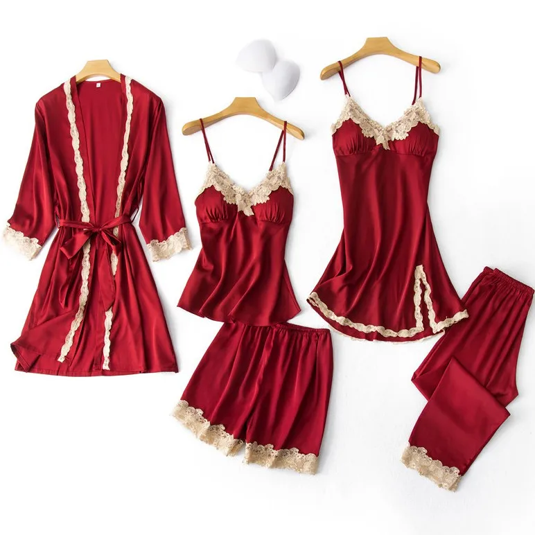 Satin PJS Women Lace Pajamas Suit With Trousers Sleepwear Sexy Pyjamas Pour Femme Summer V-Neck Loungewear Kimono Robe Gown
Satin PJS Women Lace Pajamas Suit With Trousers Sleepwear Sexy Pyjamas Pour Femme Summer V-Neck Loungewear Kimono Robe Gown