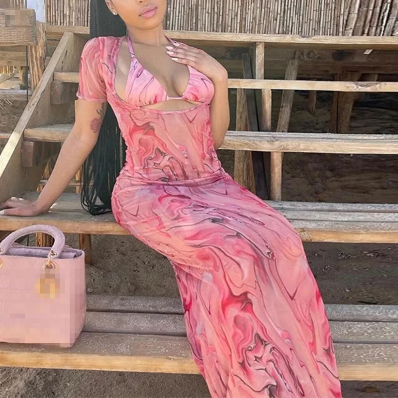Mesh Two Piece Set Women Summer Sexy V-Neck See Through Halter Crop Top Bra+Maxi Dress Matching Suit Female Hot Beachwear
Mesh Two Piece Set Women Summer Sexy V-Neck See Through Halter Crop Top Bra+Maxi Dress Matching Suit Female Hot Beachwear
