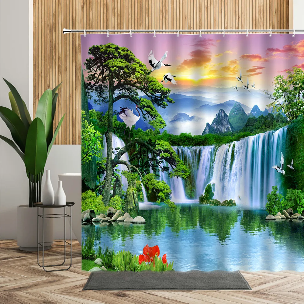 Chinese Style Natural Scenery Shower Curtain Waterfall Bird Green Forest Landscape Bathroom Decoration Waterproof Bath Curtains
Chinese Style Natural Scenery Shower Curtain Waterfall Bird Green Forest Landscape Bathroom Decoration Waterproof Bath Curtains