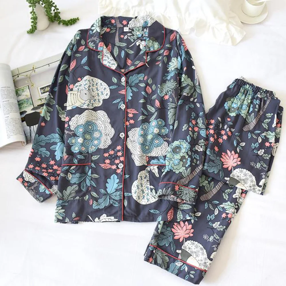 Long Sleeve Cotton Pajama Set Spring Autumn Lapel Collar Women 2 Piece Set Floral Printed Pijama Lounge Home Sleepwear Nightwear
Long Sleeve Cotton Pajama Set Spring Autumn Lapel Collar Women 2 Piece Set Floral Printed Pijama Lounge Home Sleepwear Nightwear