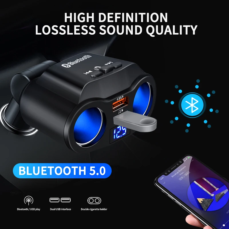 5V 2.1A Car Audio MP3 Music TF Card U disk AUX Player Auto Wireless Bluetooth FM Transmitter 2USB Car Charger
5V 2.1A Car Audio MP3 Music TF Card U disk AUX Player Auto Wireless Bluetooth FM Transmitter 2USB Car Charger