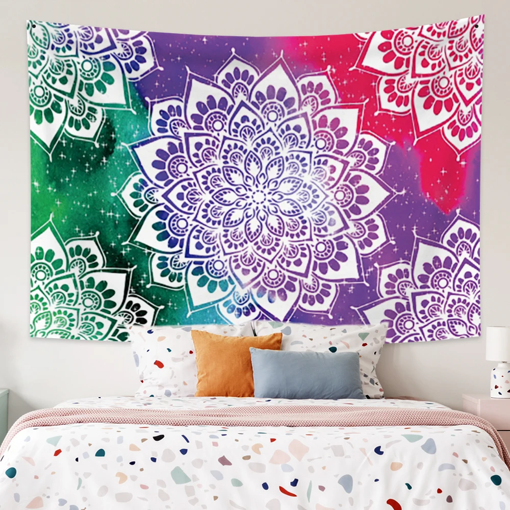 

Laeacco Indian Mandala Tapestry Psychedelic Wall Hanging Bohemia Blanket Polyester Beach Mat Picnic Throw Rug Grassplot Mat