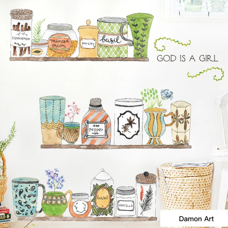 Cup Kitchen Flowers Wall Sticker Poster Nature Pictures for Living Room Bedroom Decor Wallpaper Vintage House Decoration | Дом и сад