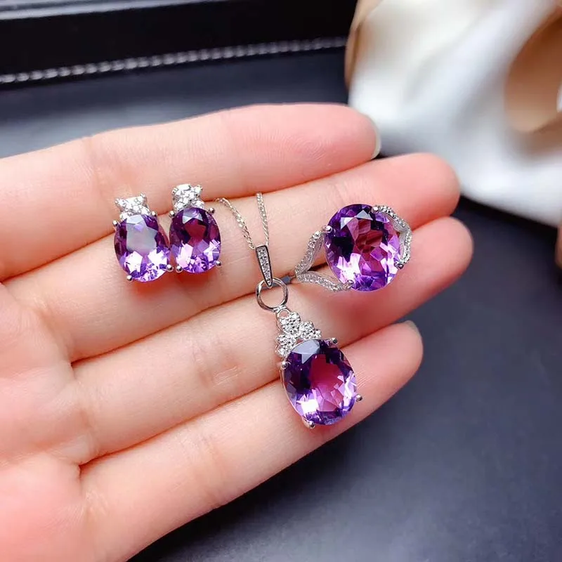 Овальный граненый ювелирный набор из натурального аметиста, цепочка для вечеринки, серьги и кольцо, ювелирные изделия высшего качества, S925 ... 
Овальный граненый ювелирный набор из натурального аметиста, цепочка для вечеринки, серьги и кольцо, ювелирные изделия высшего качества, S925 ...