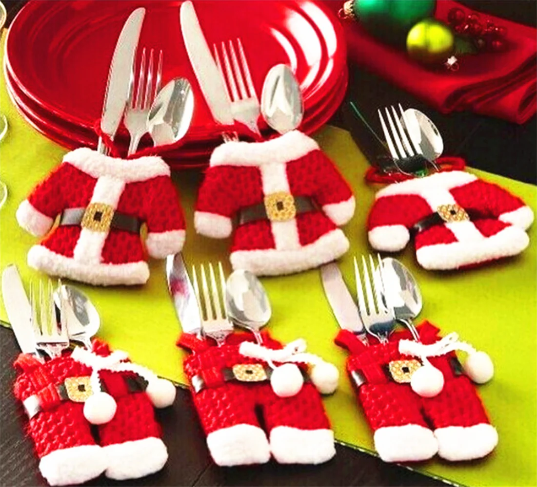 

6Pcs New Year Chirstmas Tableware Holder Knife Fork Cutlery Set Skirt Pants 2018 Navidad Natal Christmas Decorations for Home