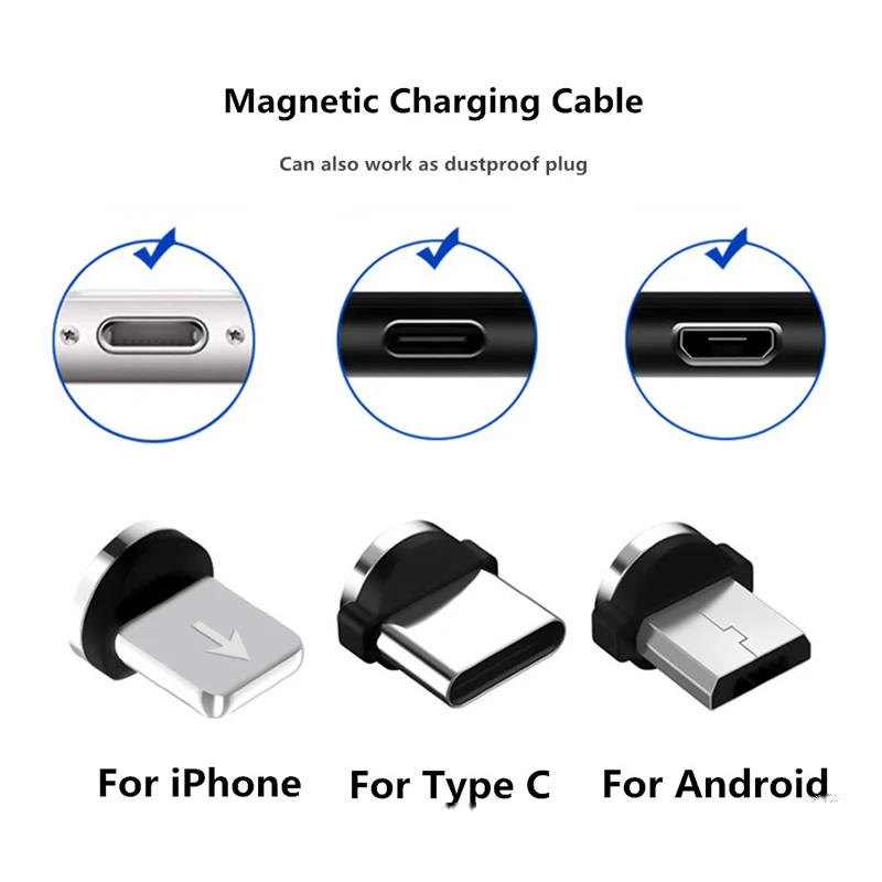 Круглый Магнитный штекер Micro USB C / Type 8 Pin для iPhone адаптер зарядного устройства