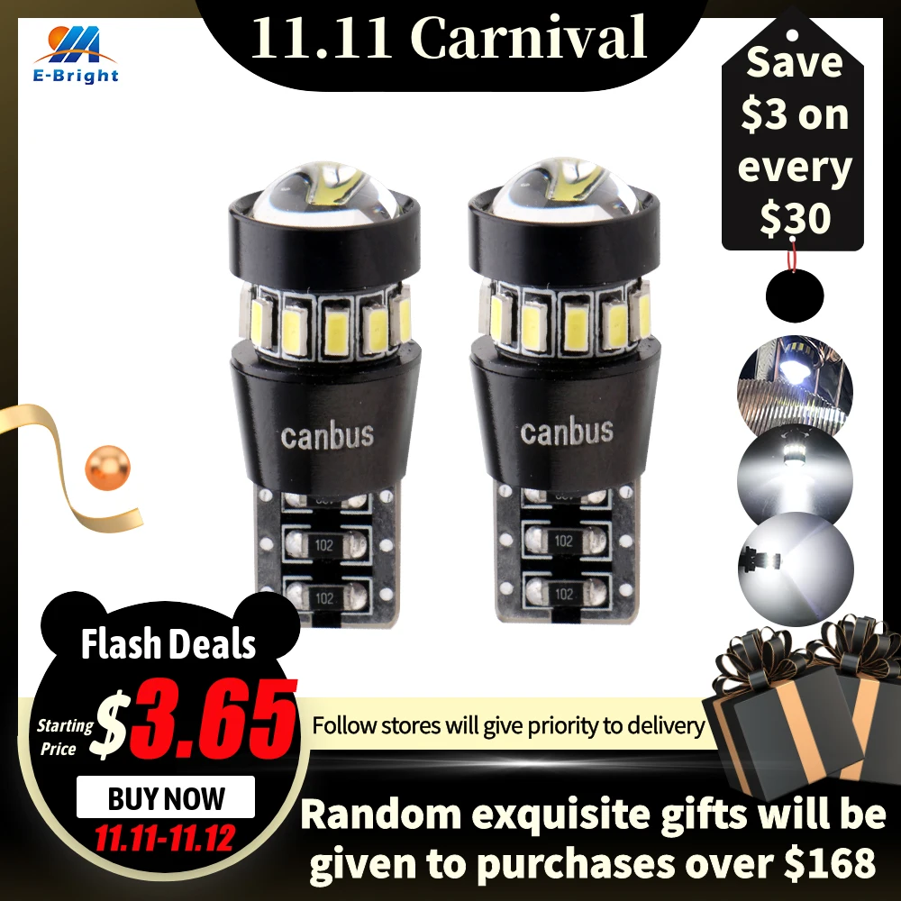 2pcs W5W 168 T10 Canbus 3014 18 SMD Lens Led Bulb NO ERROR Turn Parking Door Signal Side Maker Indicator Light Car 6500k White
2pcs W5W 168 T10 Canbus 3014 18 SMD Lens Led Bulb NO ERROR Turn Parking Door Signal Side Maker Indicator Light Car 6500k White