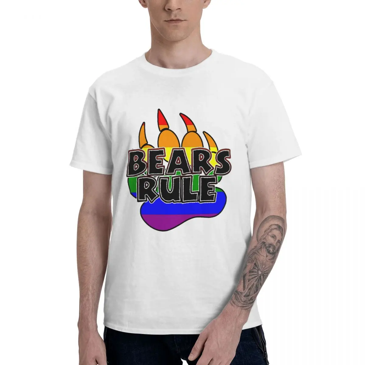 Bears Rule Black On Rainbow Paw - HOT! Aesthetic Clothes Men's Basic Short Sleeve T-Shirt Graphic Funny Tops
Bears Rule Black On Rainbow Paw - HOT! Aesthetic Clothes Men's Basic Short Sleeve T-Shirt Graphic Funny Tops