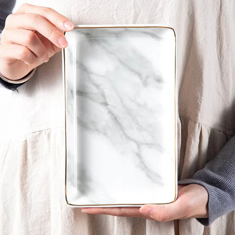2PCS Ceramic Storage Tray Nordic Style Rectangular Marble Pattern Practical Decoration Jewelry Display Tray, Gold & Gray
2PCS Ceramic Storage Tray Nordic Style Rectangular Marble Pattern Practical Decoration Jewelry Display Tray, Gold & Gray