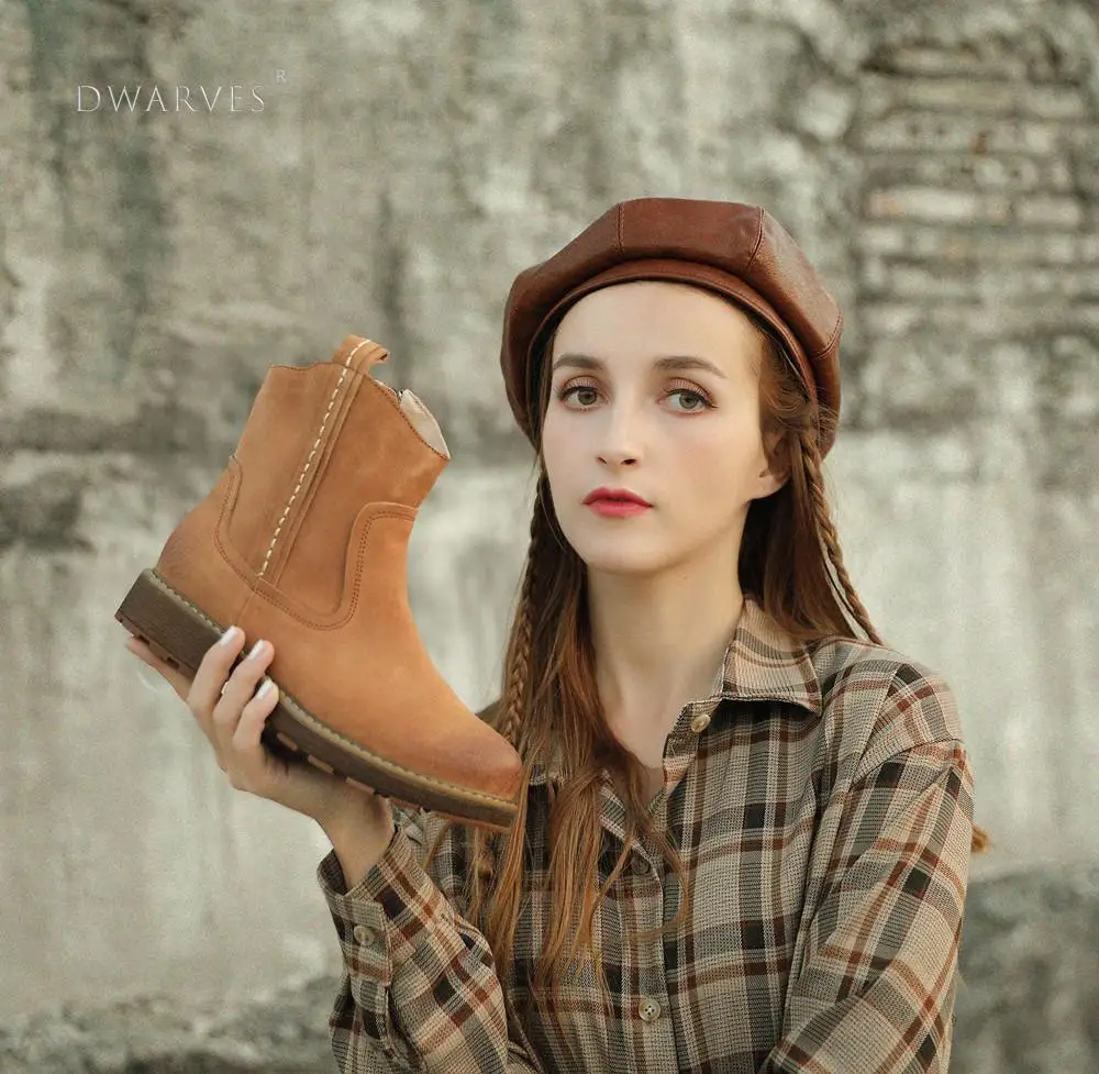 Dwarves Women'S Handmade Leather Ankle Boots Short Brown/Black Boots Side Zipper
Dwarves Women'S Handmade Leather Ankle Boots Short Brown/Black Boots Side Zipper