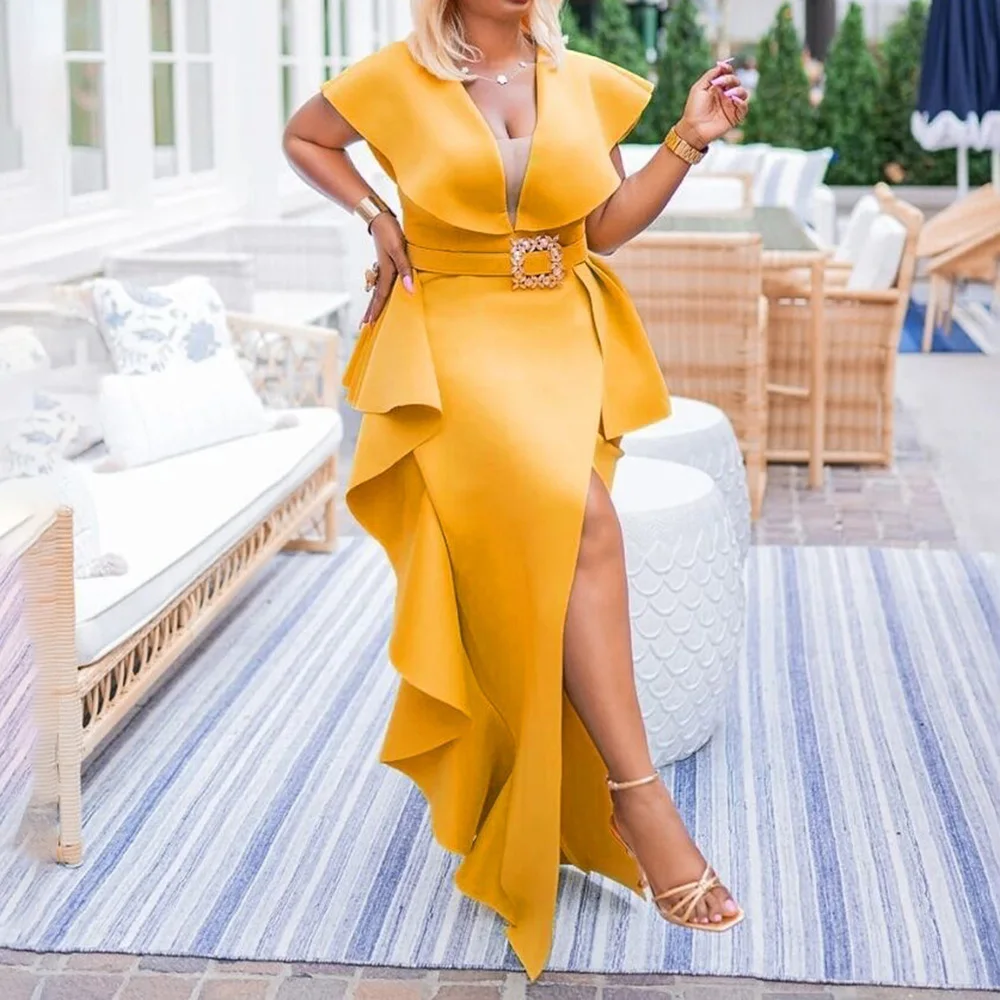 Ruffle Women Party Dresses Elegant Club Sexy Split Bodycon Female Falbala Long Dress 2022 New Year Summer Robe Vestiods Belt
Ruffle Women Party Dresses Elegant Club Sexy Split Bodycon Female Falbala Long Dress 2022 New Year Summer Robe Vestiods Belt
