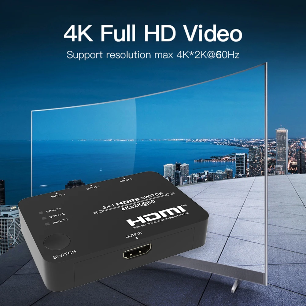 HDMI-compatible Switcher Selector 3 in 1 out 4K 2K 3x1 1080P HD Video 3 Port HUB Splitter Household Computer Accessories
HDMI-compatible Switcher Selector 3 in 1 out 4K 2K 3x1 1080P HD Video 3 Port HUB Splitter Household Computer Accessories