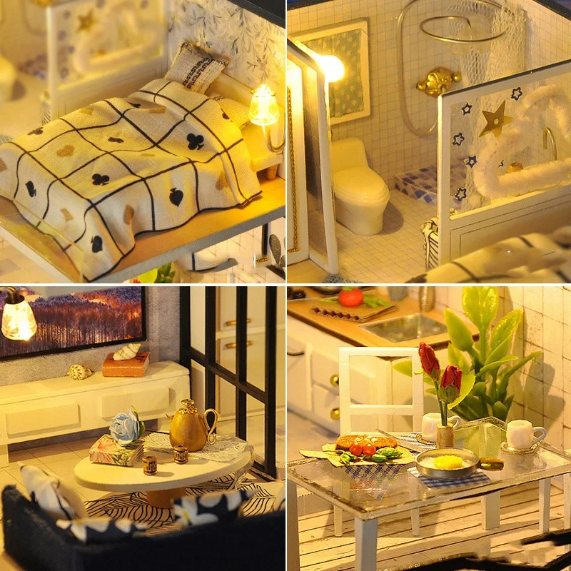 DIY Dollhouse Kit Wooden Doll House Miniature House Furniture Kit Toys for Children Gift 1:24 Scale Creative Room
DIY Dollhouse Kit Wooden Doll House Miniature House Furniture Kit Toys for Children Gift 1:24 Scale Creative Room