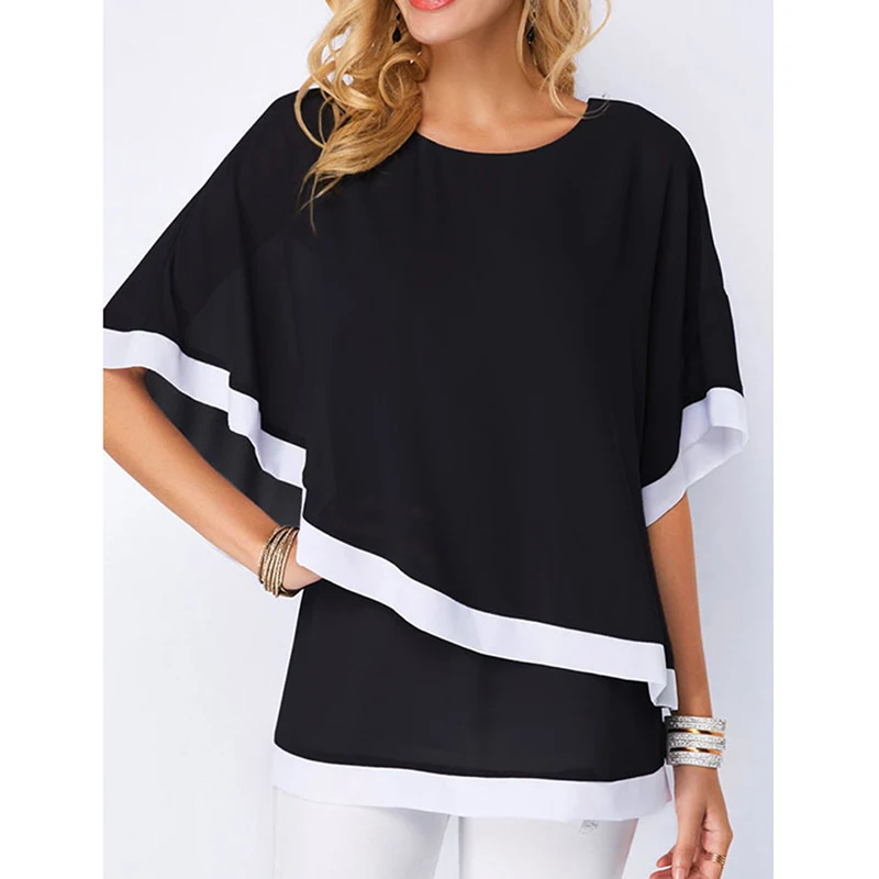 Autumn Chiffon Blouse Women Casual O-Neck Solid Patchwork Fashion Half Of Sleeve Blouse Black And Blue Feminine Blouses
Autumn Chiffon Blouse Women Casual O-Neck Solid Patchwork Fashion Half Of Sleeve Blouse Black And Blue Feminine Blouses