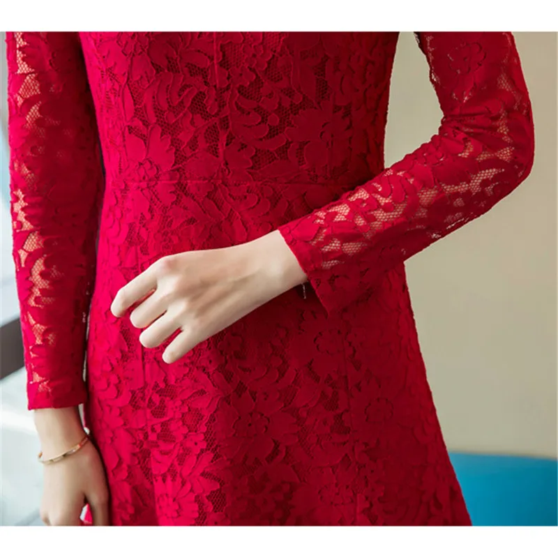 Lace dress women red black S-3XL plus size 2020 spring autumn French style long sleeve v neck slim fishtail dress feminina JD823
Lace dress women red black S-3XL plus size 2020 spring autumn French style long sleeve v neck slim fishtail dress feminina JD823