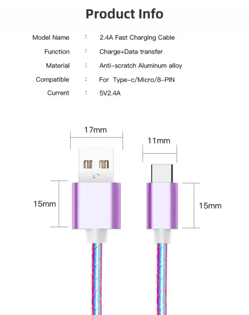 2.4A Type-c Aluminum Alloy Glitter Phone Data Cable For Samsung Huawei Phones Type-C USB Charging Cable 
2.4A Type-c Aluminum Alloy Glitter Phone Data Cable For Samsung Huawei Phones Type-C USB Charging Cable