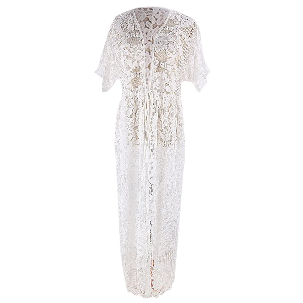 Women Solid Color Loose Short Sleeve Lace Scalloped Hem Hollow Out Bathing Suit Cover Up Lace Scalloped Hemline
Women Solid Color Loose Short Sleeve Lace Scalloped Hem Hollow Out Bathing Suit Cover Up Lace Scalloped Hemline