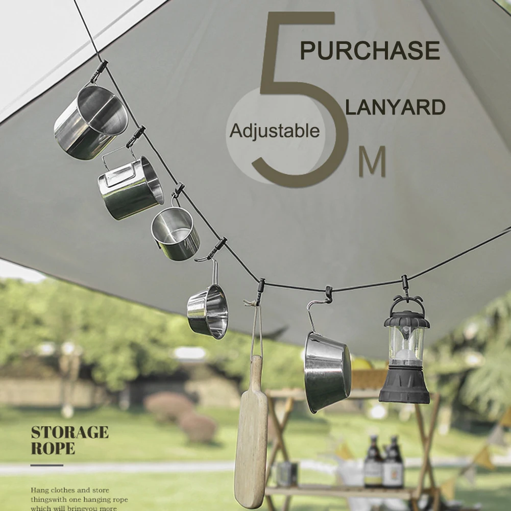 5m Camp Wind Rope with D-Shaped Hooks Buckle for Outdoor Camping Hiking Survival Clothesline Cord Lanyard Tents Rope Strap
5m Camp Wind Rope with D-Shaped Hooks Buckle for Outdoor Camping Hiking Survival Clothesline Cord Lanyard Tents Rope Strap