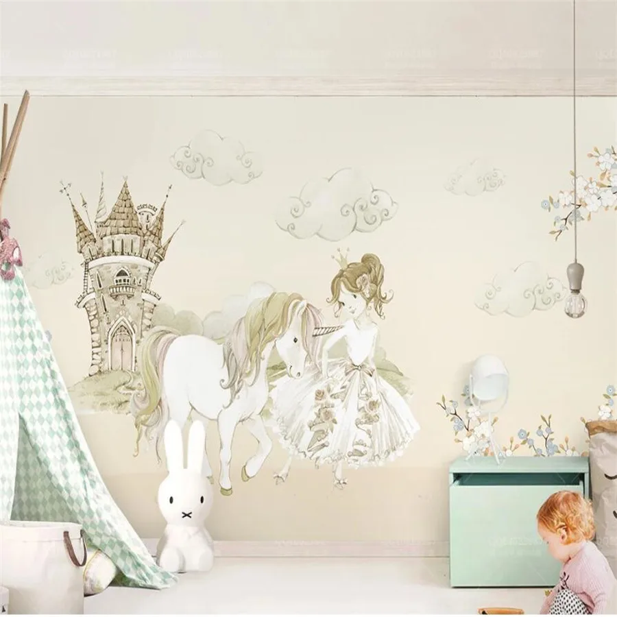 

Milofi custom 3d wallpaper mural little princess and unicorn castle fairy tale living room bedroom background wall decoration pa