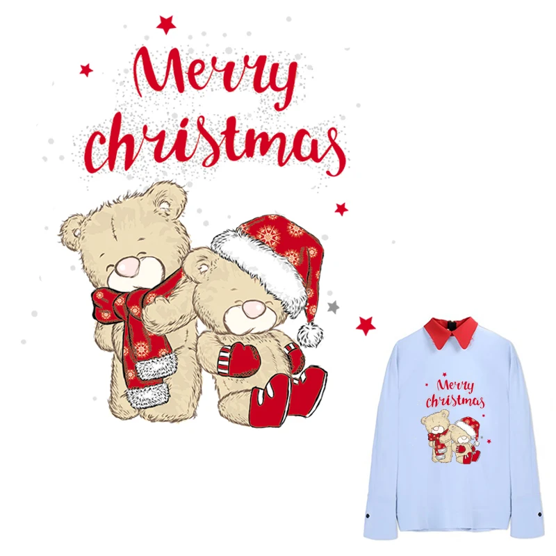Нашивки в виде рождественского медведя модные нашивки с утюгом моющиеся значки
