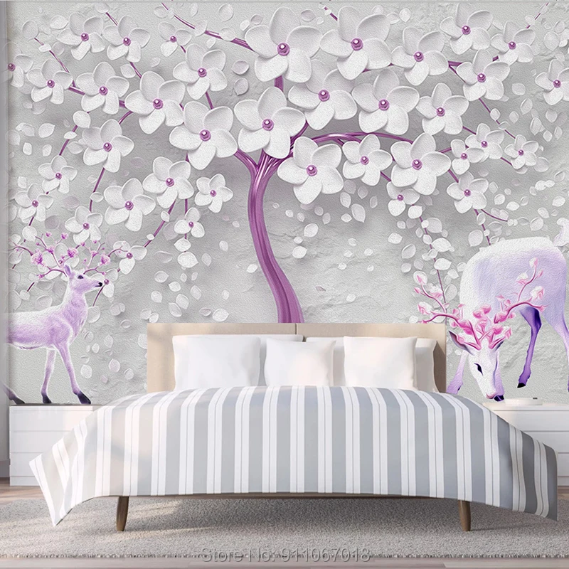 

Пользовательские фотообои любого размера 3D стерео белые цветы Настенная живопись Гостиная ТВ диван спальня фоновая стена Papel De Parede