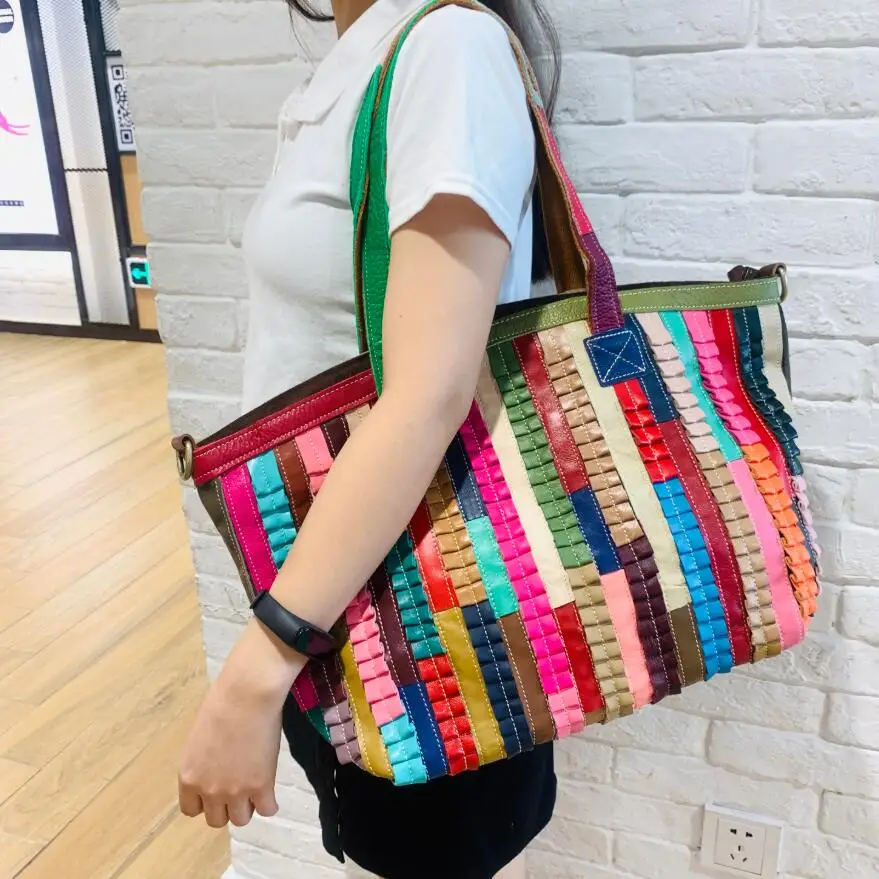San Maries Women Large Tote 100% Genuine Leather Fashion Patchwork Ruffles Handbags Shoulder Tote Colorful Designer Bags
San Maries Women Large Tote 100% Genuine Leather Fashion Patchwork Ruffles Handbags Shoulder Tote Colorful Designer Bags