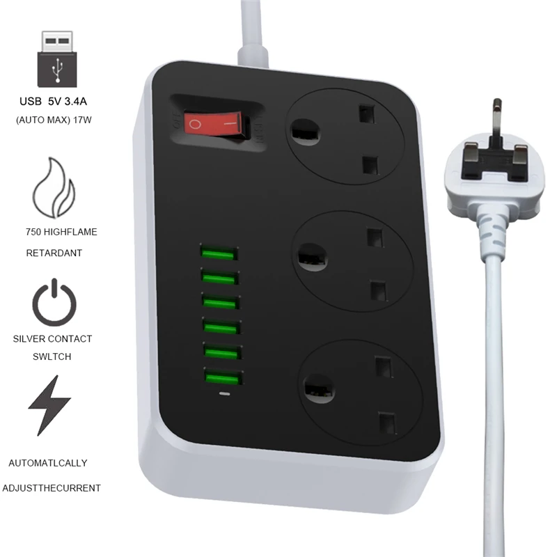 UK FUSED Plug Power Strip 3 AC Outlet 6 USB Fast Charging Socket Extender With 1.5M Cable Safety Network Filter for Home Office
UK FUSED Plug Power Strip 3 AC Outlet 6 USB Fast Charging Socket Extender With 1.5M Cable Safety Network Filter for Home Office