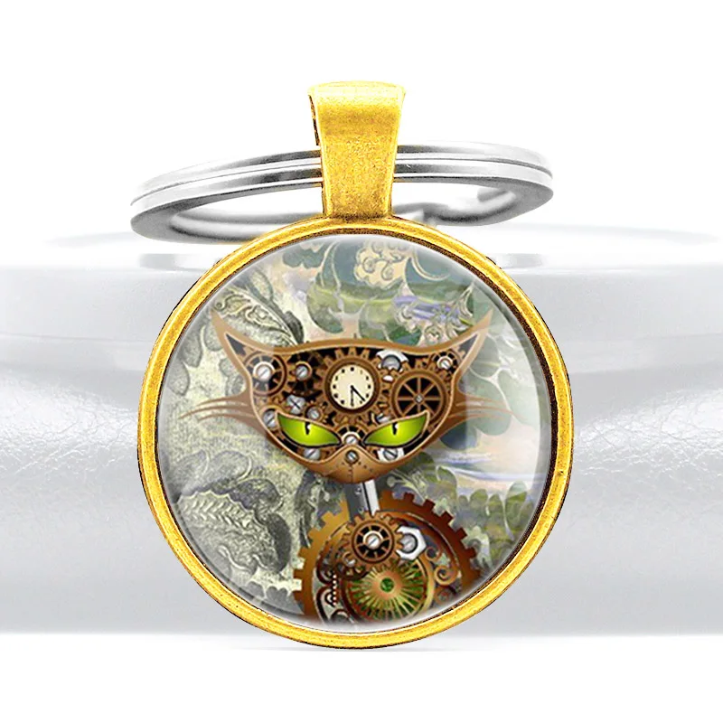Classic Punk Gear Cat Glass Cabochon Key Chains Unique Men Women Steampunk Pendant Key Rings
Classic Punk Gear Cat Glass Cabochon Key Chains Unique Men Women Steampunk Pendant Key Rings